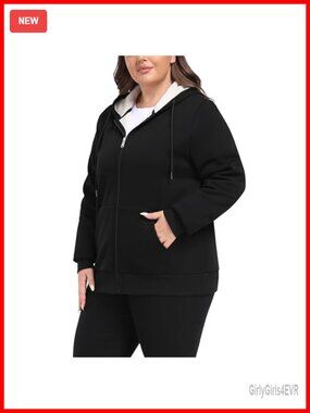 Plus Size Sherpa Lined Fleece Zip Up Hooded Jacket Warm Winter Coat